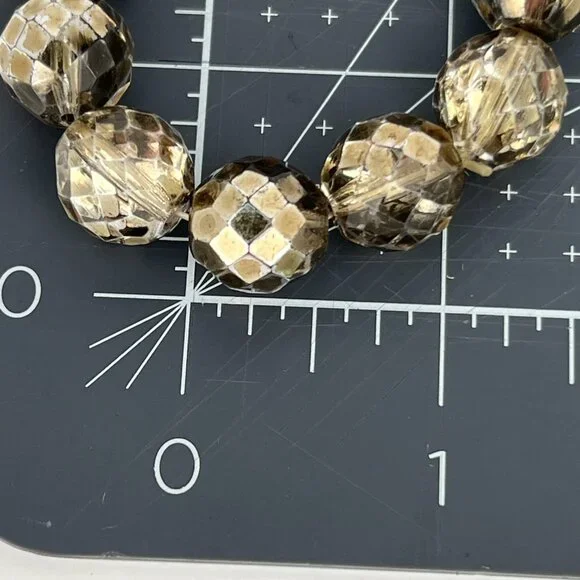 Faceted Czech Glass Fire Polished Gray Gold Crystal Chunky Bead Stretch Bracelet - Picture 7 of 16